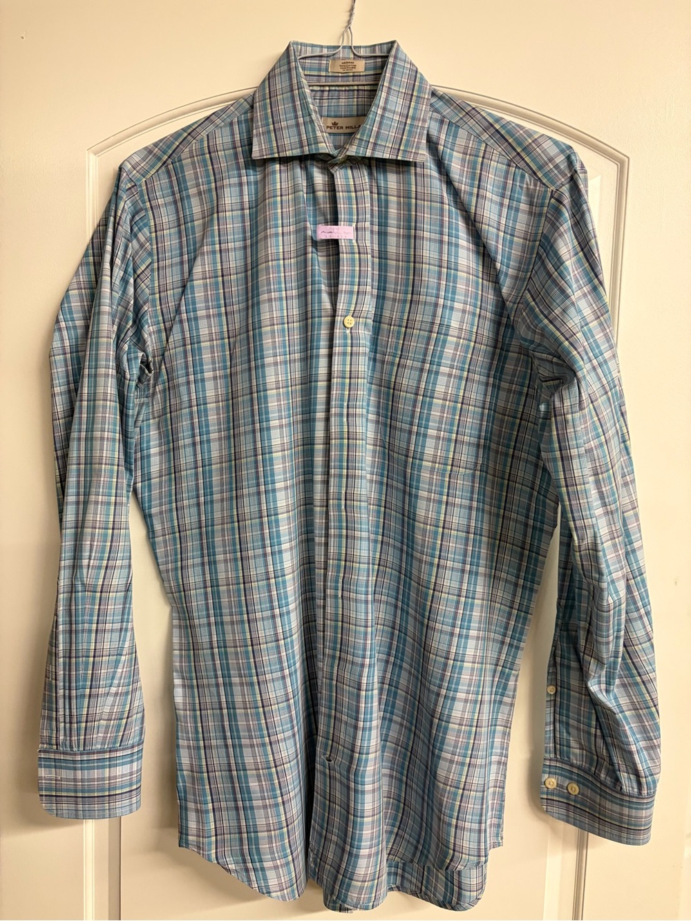 Peter Millar Blue and Turquoise Plaid Dress Shirt